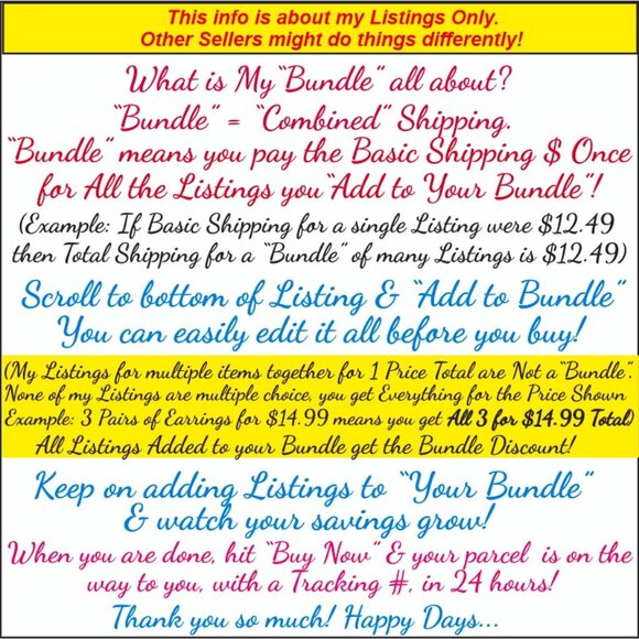 BUNDLE-ICIOUS for 20% OFF EVERYTHING! ADD 2 or more LISTINGS TO BUNDLE! - Picture 1 of 2